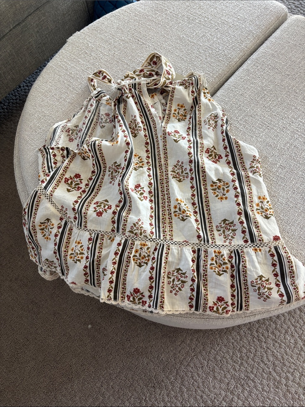 Joie Ivory with Red & Gold Floral Stripes top
